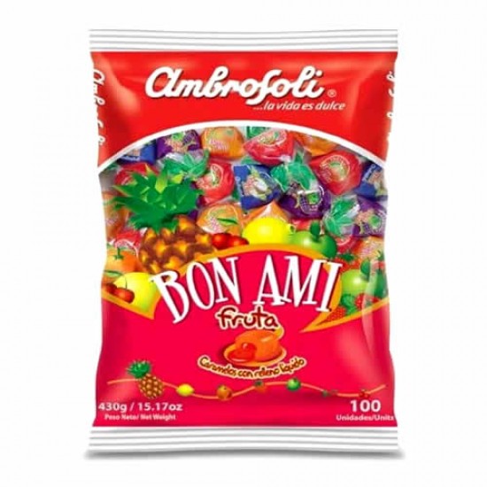 AMBROSOLI BON AMI - CARAMELS FILLED FRUIT FLAVOR - BAG X 100 UNITS