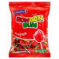 BON BON BUM - LOLLIPOPS STRAWBERRY FLAVOR  BAG x 24 UNIDADES