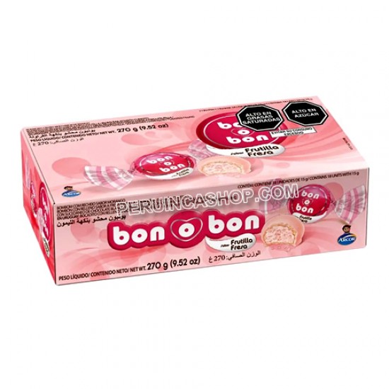 BON O BON - BONBON STUFFED STRAWBERRY / FRUTILLA CREAM,  BOX OF 270 GR