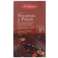 LA IBERICA - PECANS AND RAISINS  WITH MILK CHOCOLATE - TABLET X 200 GR