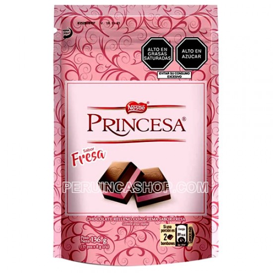 PRINCESA - CHOCOLATE BONBONS STUFFED STRAWBERRY CREAM, BAG X 136 GR