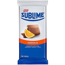 SUBLIME NARANJA -  MILK CHOCOLATE WITH ALMONDS , ORANGE AND PEANUTS - TABLET X 100 GR