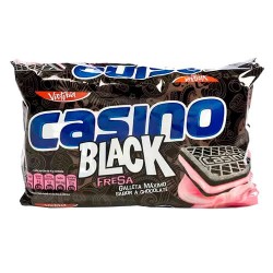 CASINO BLACK - CHOCOLATE COOKIES STUFFED WITH STRAWBERRY CREAM FLAVOR -  BAG X 6 PACKETS