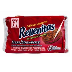 RELLENITAS - COOKIES FILLED WITH STRAWBERRY CREAM PERU, BAG X 8 UNITS