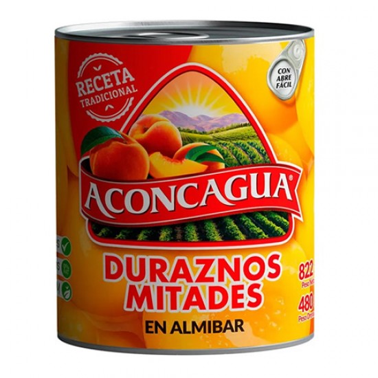 ACONCAGUA - PEACH IN HALVES WITH ALMIBAR, TIN X 822 GR