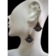06 WHOLESALE HANDMADE ALPACA SILVER BULL HORN EARRINGS TURQUOISE STONE