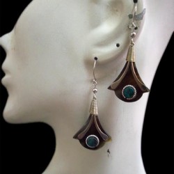 06 WHOLESALE HANDMADE ALPACA SILVER BULL HORN EARRINGS TURQUOISE STONE