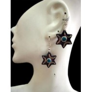 06 WHOLESALE HANDMADE ALPACA SILVER BULL HORN EARRINGS TURQUOISE STONE