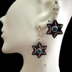 06 WHOLESALE HANDMADE ALPACA SILVER BULL HORN EARRINGS TURQUOISE STONE