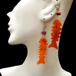 24 PERU WHOLESALE BULL HORN EARRINGS, MIXED FISH DESIGN COLORFUL