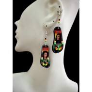 12  WHOLESALE PERUVIAN FLIP FLOP ACRYLIC RASTA EARRINGS, VARIED IMAGES