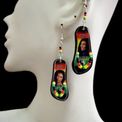 12  WHOLESALE PERUVIAN FLIP FLOP ACRYLIC RASTA EARRINGS, VARIED IMAGES