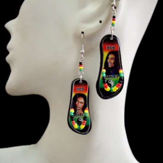 12  WHOLESALE PERUVIAN FLIP FLOP ACRYLIC RASTA EARRINGS, VARIED IMAGES