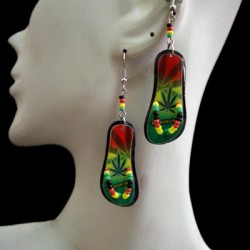 06 WHOLESALE PERUVIAN FLIP FLOP ACRYLIC RASTA EARRINGS,  MIXED IMAGES