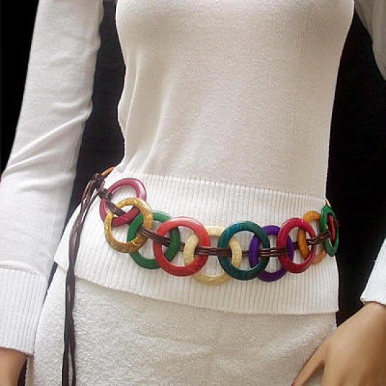 6 AMAZING PERUVIAN SHELL BELTS HANDMADE COCONUT "MULTICOLOR" ASSORTED MODEL