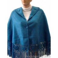 PERUVIAN WHOLESALE ALPACA CAMARGO WOOL CAPE CLOAK, ROSES HAND CROCHET BORDERS DESIGN