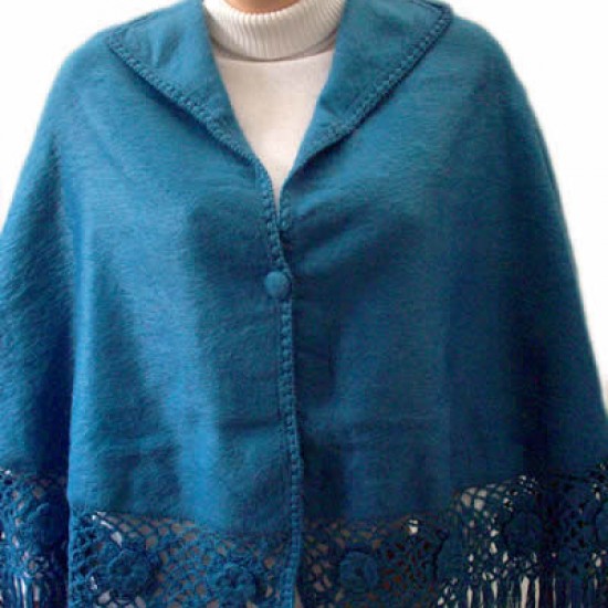 PRETTY WHOLESALE CAMARGO ALPACA WOOL CAPE CLOAK, ROSES HAND CROCHET BORDERS DESIGN