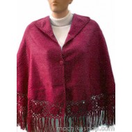 PERUVIAN WHOLESALE ALPACA CAMARGO WOOL CAPE CLOAK, ROSES HAND CROCHET BORDERS DESIGN