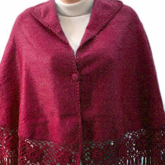 PRETTY WHOLESALE CAMARGO ALPACA WOOL CAPE CLOAK, ROSES HAND CROCHET BORDERS DESIGN