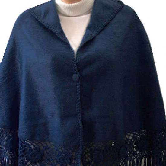 PRETTY WHOLESALE CAMARGO ALPACA WOOL CAPE CLOAK, ROSES HAND CROCHET BORDERS DESIGN