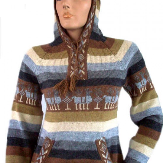 24 WHOLESALE HOODIE SWEATERS  "SHAKIRA" MODEL HANDWOVEN ALPACA WOOL ASSORTED DESIGNS