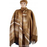 PERUVIAN ALPACA CAMARGO WOOL RUANA PONCHO WITH SCARF AND BERET