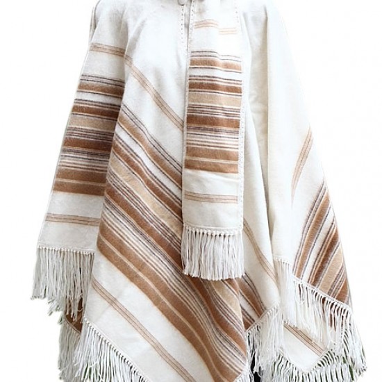 BEAUTIFUL PERUVIAN ALPACA CAMARGO WOOL RUANA PONCHO WITH SCARF 