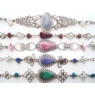 24 NICE ALPACA SILVER PERUVIAN MIXED STONE BRACELETS, CLASSIC DESIGN