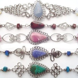 24 NICE ALPACA SILVER PERUVIAN MIXED STONE BRACELETS, CLASSIC DESIGN