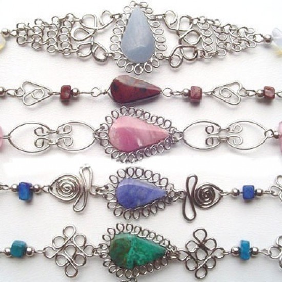 100  PRETTY WHOLESALE ALPACA SILVER PERUVIAN MIXED STONE BRACELETS, CLASSIC DESIGN